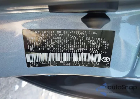 2022 Toyota Corolla Le z USA, uszkodzony, nr VIN 5YFEPMAE6NP299770